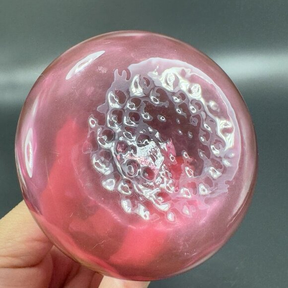 Antique Cranberry Art Glass Vase Wavy Ruffled Top Bud Vase Hand Blown Textured - Picture 5 of 11